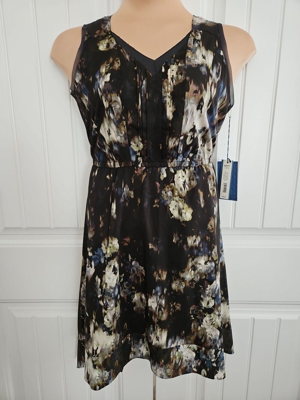 SIMPLY VERA WANG Watercolor CHIFFON V-NECK DRESS Sz P L PL Hankerchief Hem NWT